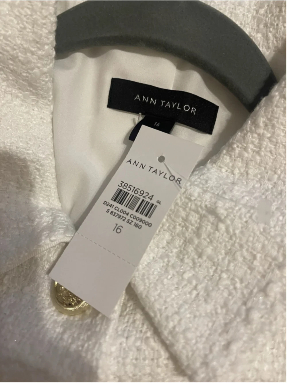 Ann Taylor White Bouclé Cropped Boxy Shimmer Short Sleeve Jacket Blazer 16 NWT